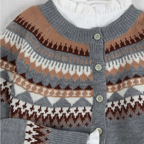Gray Fair Isle Cardigan - Picture 4 of 7